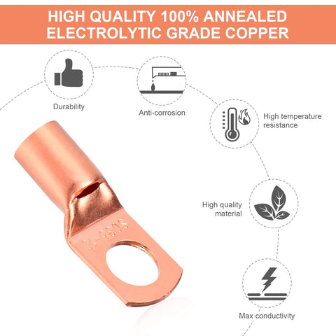 Copper ring terminal lug; bare copper eyelet with a mounting hole, front view.