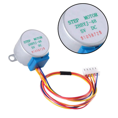 Two 28BYJ-48 5V stepper motors with ULN2003 driver boards and multicolor wiring.