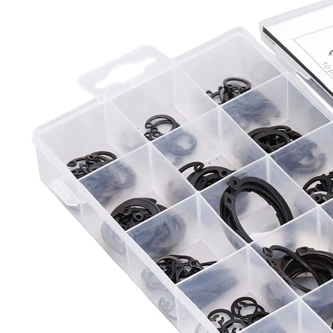 225 Pcs Circlip Snap Ring Kit Retaining Clip Fastener Set For Machinery And Rigs High Temp Rubber Alloy Steel Durable Open End Design