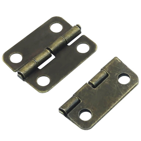 Bronze Mini Hinge Set for Wooden Boxes and Tiny Doors, 18 x 15mm, 50 Pcs with Screws, Durable Iron Construction, front view
