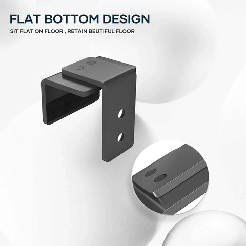 Sliding Barn Door Bottom Floor Guide, U Shape, black finish, flat bottom design with two screw holes, adjustable fit, wall mount.