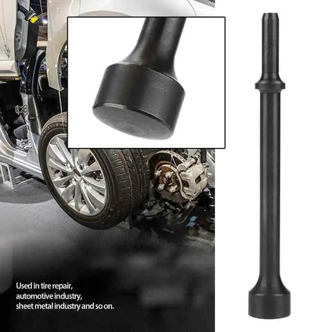 Extended Reach Pneumatic Air Hammer Bit Kit For Auto Body And Sheet Metal And Tire Service shown near car wheel, 7 inch tool