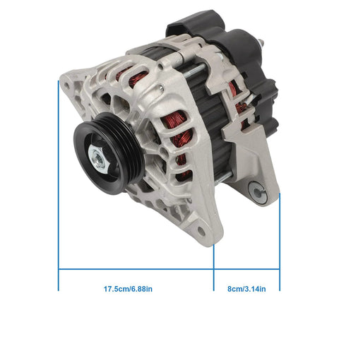 Alternator Replacement For Hyundai Elantra 2.0L 2007 2012 And Kia Soul 2.0L 2010 2011 Spectra Spectra5 2.0L 2007 2009 With 90A 12V 4 Groove Pulley And OE Part Numbers 11311N 2655635 40046020 40046031 showing front side with measurements