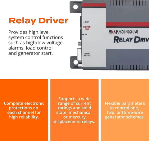 RD1 Relay Driver Programmable Logic Module for Solar Power Systems with high and low voltage alarms, load control and generator start.