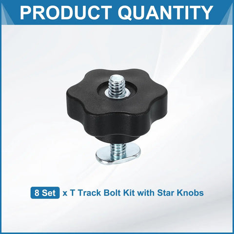 8 Pack T Track Knob Kit With Star Knobs And 1/4-20 X 1-1/4 T Slot Bolts For Woodworking Jigs And Fixtures, Drop-In Sliding Bolts