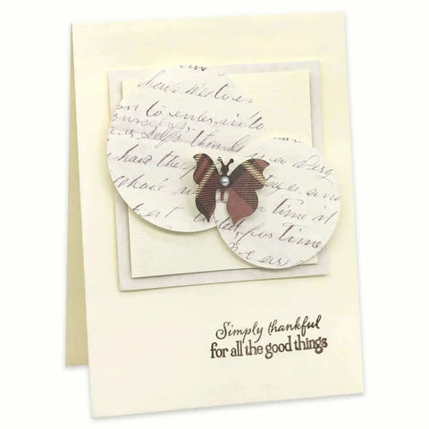Handmade card with 1.5 Inch Circle Lever Action Craft Punch For Paper Crafting Scrapbooking, featuring butterfly design and script