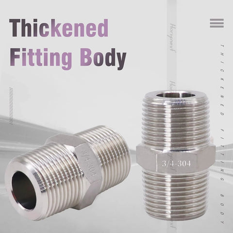 Horiznext stainless steel hex pipe fittings, 3/4 NPT, 304 SS, male-thread adapters, 2 pcs