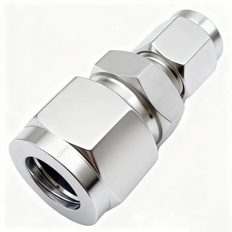 304 stainless steel compression tube fitting reducing union, straight adapter 1/4 in to 3/8 in, double ferrule, chrome