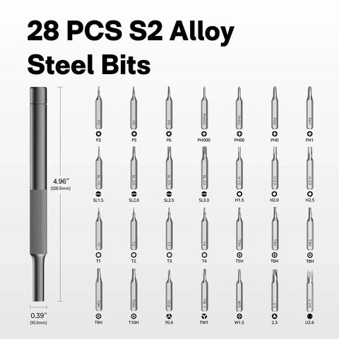 28 pcs S2 alloy steel bits set for 28 In 1 Precision Screwdriver Set with Magnetic Bits and Case for Eyeglasses Electronics Watches