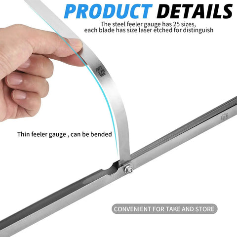 2 Piece Long Feeler Gauge Set With 25 Blades Stainless Steel Dual Marked Metric And Imperial Measuring Tool close-up