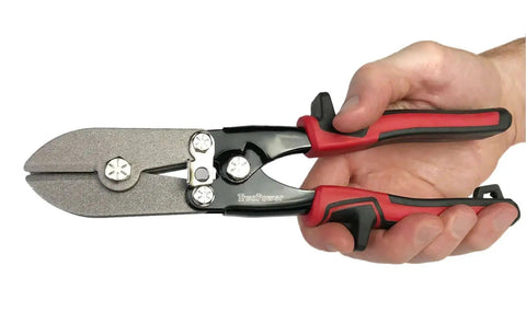 Five Blade Hand Crimper for HVAC ductwork with red finish, nine and a half inch tool for galvanized sheet metal crimping