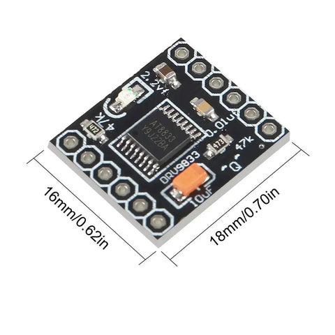 Close-up of 8 Pack DRV8833 Motor Drive Module Dual H Bridge Controller showing dimensions, 16mm by 18mm, for DC geared motors.