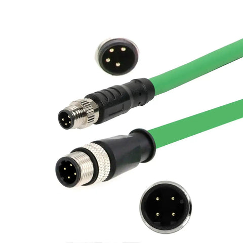 Industrial M8 A-Coded to M12 D-Coded 4-Pin Ethernet Cable PUR Shielded 5M in green, connectors visible