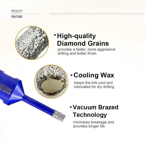 Close-up of Diamond Tile Drill Bits Set 10 Piece For DIY Pros Porcelain Ceramic Marble Granite Dry And Wet Drilling