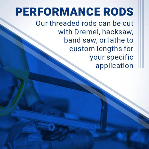 Image showing a person cutting a rod with a hacksaw, representing the customizability of threaded rods for various applications.