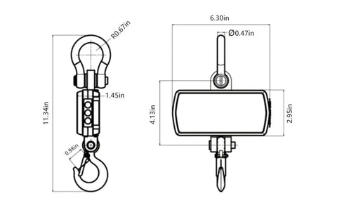 Diagram of 1000kg 2000 Lb Postal Scale Beefed-Up Heavy Duty Crane Scale Industrial Hanging Scale With Touch Key LCD Display And Remote