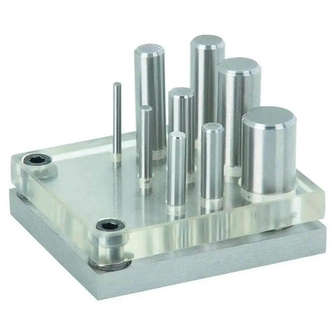 9 Pc Hand Disc Hole Punch Set For Sheet Metal Steel Cutter And Die Kit Pro Grade Punching Tool Displayed on Base Plate