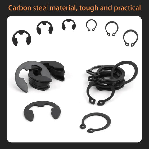 Heavy Duty 324 Piece Carbon Steel Retaining Ring Kit With 12 C Clips And 12 E Ring Sizes For Fastening Jobs Built Tough For High Compatibility And Wear Resistance