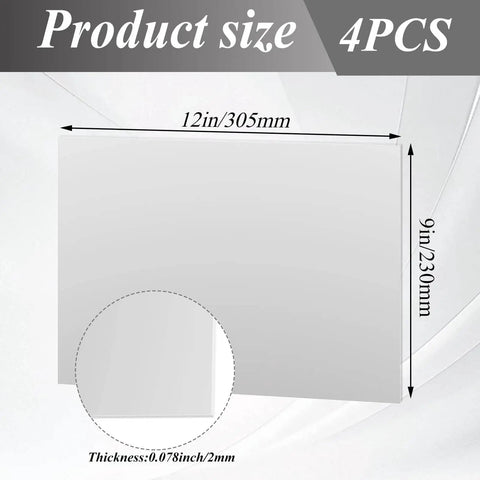 4 Pack 14 Gauge 9x12 Inch Stainless Steel Sheets 304 Cold Rolled 0.078 Inch Thick 2mm Plates size diagram