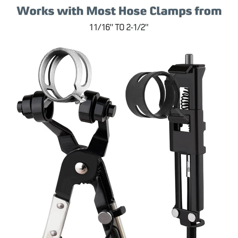 Close-up of 9 Piece Hose Clamp Pliers Set Long Reach Tool Kit highlighting flexible wire long reach pliers and flat band pliers.
