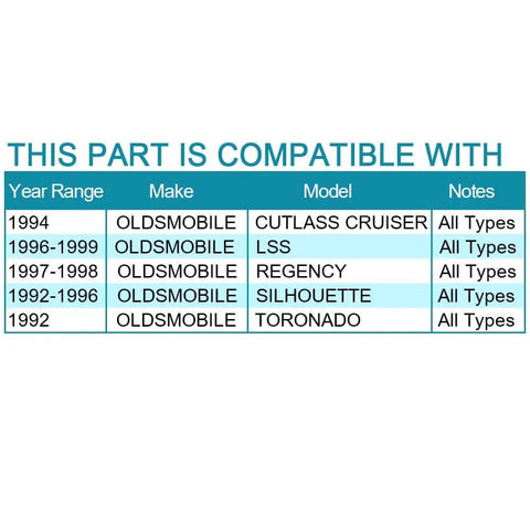 Compatibility chart for Front Wheel Hub And Bearing Assembly 2 Pack 513087 with ABS 5 Lug for Oldsmobile models.