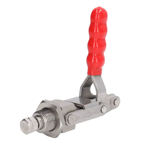 180 Degree Quick Release Push Pull Toggle Clamp With 701 Lbs Holding Capacity, stainless steel, red handle, side view