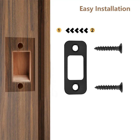2 Piece Deadbolt Strike Plate Set With Large Hole, Round Corner 1 Inch By 2 And A Quarter Inch Stainless Steel Door Back Plate In Black, Includes Screws, Upgraded Restorer For Easy Install, Waterproof And Rustproof For Beefed Up Security