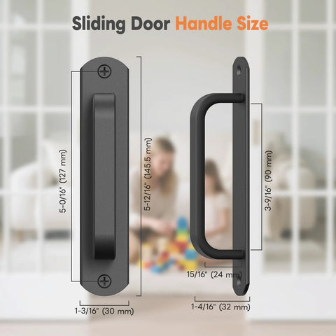 5.7 Inch Aluminum Sliding Barn Door Handle Set For Cabinets And Closets Sturdy Build Cabinet Pull Front and Side View