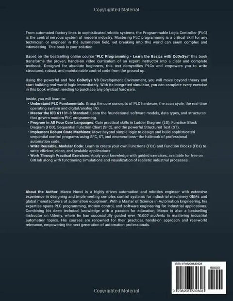 Back cover of Practical PLC Programming For Beginners From Fundamentals To Pro Practice A No Fluff Hands On Guide To Automation Software.