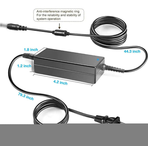 Heavy Duty 24V 2.5A 60W 2.1mm Plug-In Power Adapter, 4.2 inch length, with anti-interference magnetic ring and long cable
