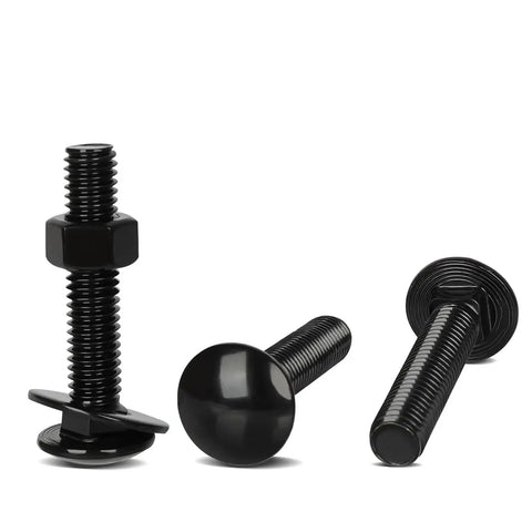 1/4-20 X 1-1/2 Inch Carriage Bolt Kit In Stainless 304 Heavy Duty With Hex Nuts And Flat Washers Round Head Square Neck Full Thread Black Finish 12 Sets Built To Last For Decks Furniture And Metal Frames