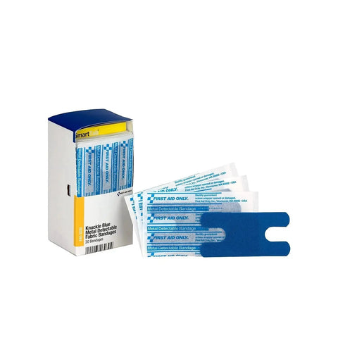 Blue Metal Detectable Knuckle Bandages For Food Service Pros And Home, Latex Free H Shape Adhesive Bandages FAE 3030, 20 Count Box