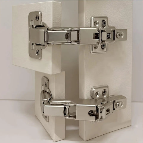 4 Piece 180 Degree And 175 Degree Large Angle Soft Close Frameless Cabinet Hinges Set With 24 Self Tapping Screws installed on doors