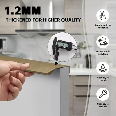 Close-up showing thickness of Bronze Aluminum Edge Finger Cabinet Pulls Set Of Two 80mm with caliper, highlighting durability.