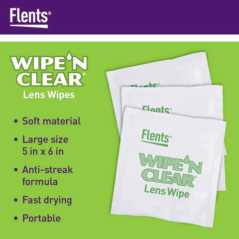 Pre Moistened Lens Wipes For Glasses And Sunglasses Streak Free And Travel Ready packaging with product details