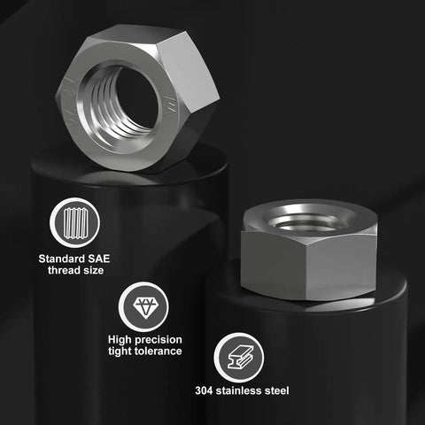 129-Piece SAE Hex Nuts Assortment Kit 8-32 10-24 10-32 1/4-20 5/16-18 3/8-16 1/2-13 5/8-11 Stainless 304 External Hex Nut Set
