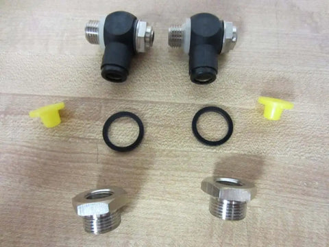 Throttle Check Valve 0821200216 Pack of 2 with fittings and seals for pneumatic flow control on wooden surface