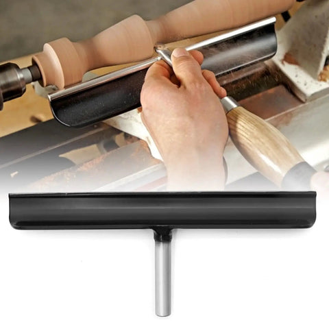 Person using 12 Inch Lathe Tool Rest With Five Eighths Post Stainless Steel T Type Tool Post And Round Handle For Wood Lathe Turning.