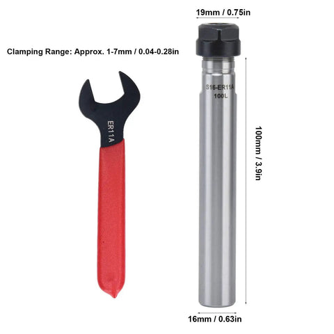 Straight Shank ER11 Collet CNC Lathe Milling Tool Holder with wrench, 19mm diameter, high strength precision accessory