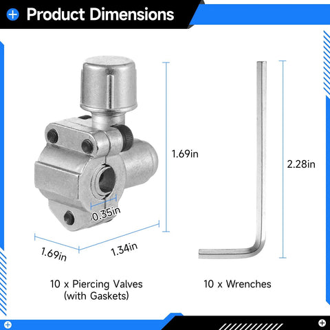 10 x Piercing Valves (with Gaskets) and 10 x Wrenches, metal BPV-31 refrigeration valve kit