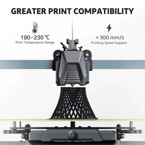 3D printer demonstrating Silk PLA Filament 1.75mm Black Metallic Gloss for 3D Printing on a 1kg Spool in use