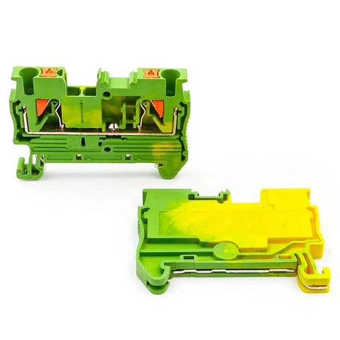 10 Pack Grounding Terminal Block 2.5mm2 DIN Rail With Compact Spring Clamp For Easy Install Rock Solid Wiring And Safe Grounding Across Projects For Control Panels And Industrial Setups, showing front and side view
