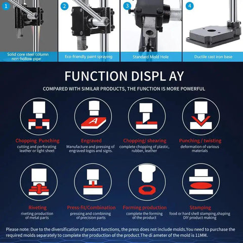 Function display of Heavy Duty Leather Hole Puncher Hand Punch Manual Press With Ductile Iron Base Arbor Press