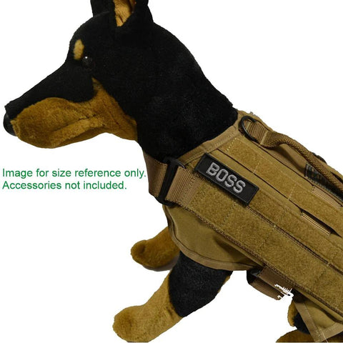 Customizable 3 Inch Wide By 1 Inch Tall Text Patch With Hook Fastener Back Black Not Sew On Ideal For Hats Bags Jackets And Backpacks Personalize Your Name Or Team Message In Bold Uppercase on a dog vest