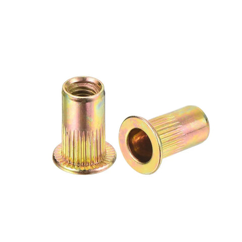 Flat Head Rivet Nut Set Of Fifty Carbon Steel Threaded Inserts With Knurled Body And Zinc Plated Finish Ten Thirty Two Thread Size