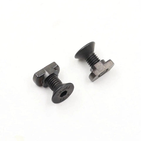 Close-up of MLOK T Nuts and Screws Set M5 Steel with Allen Key for Rail Installations showing two steel fasteners.