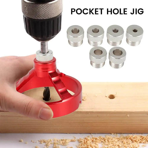 Straight Hole Drill Guide Jig for Drill Press with multiple bushing sizes, used on wood, showing aluminum alloy construction