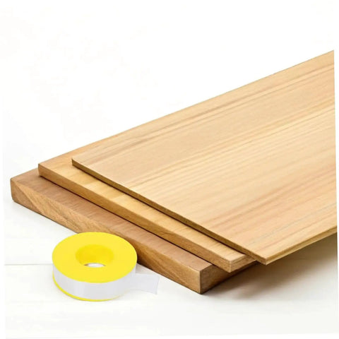 High Temp PTFE Sealing Tape Thread Sealant For Water Leaks, Pipe Tape For Faucets next to wooden boards