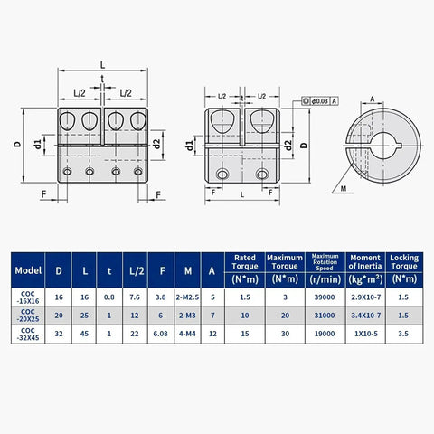 Technical diagram of Rigid Clamp On Motor Shaft Coupling 32mm Diameter 45mm Length 15mm To 15mm Bore Aluminum Alloy Shaft Connector