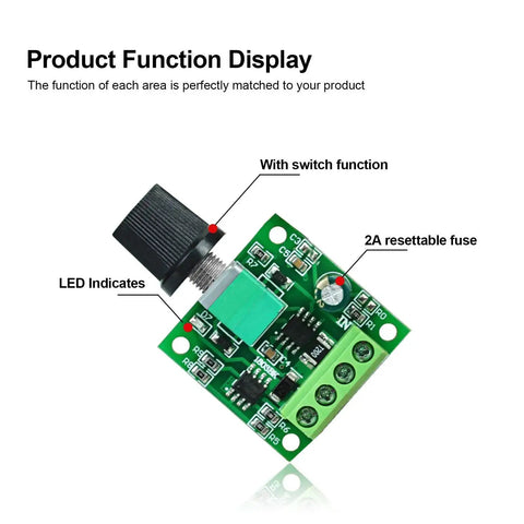 Low Voltage PWM DC Motor Speed Controller 1.8V To 12V 2A 24W Adjustable Driver Switch With Stepless Dimming board details